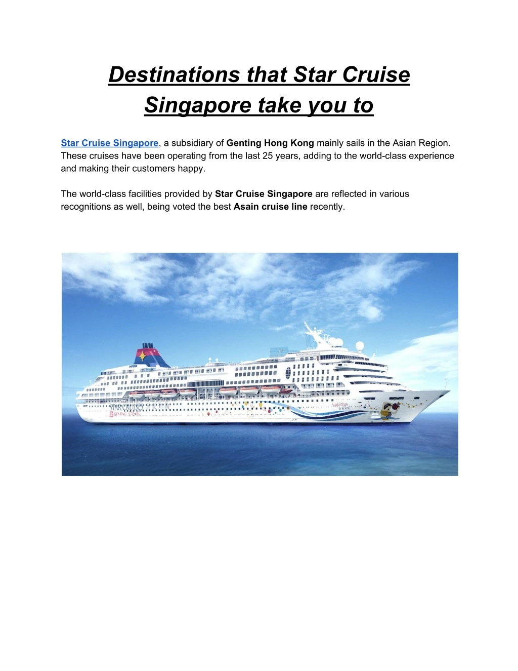 destinations that star cruise singapore take