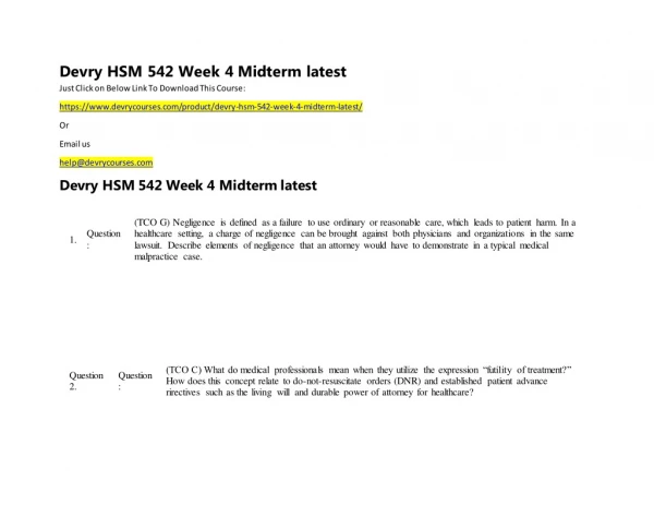 Devry HSM 542 Week 4 Midterm latest
