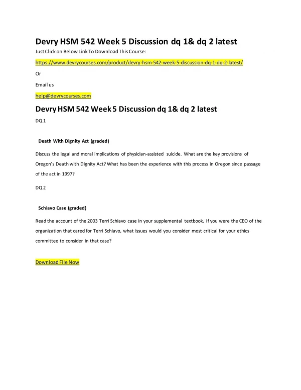 Devry HSM 542 Week 5 Discussion dq 1& dq 2 latest