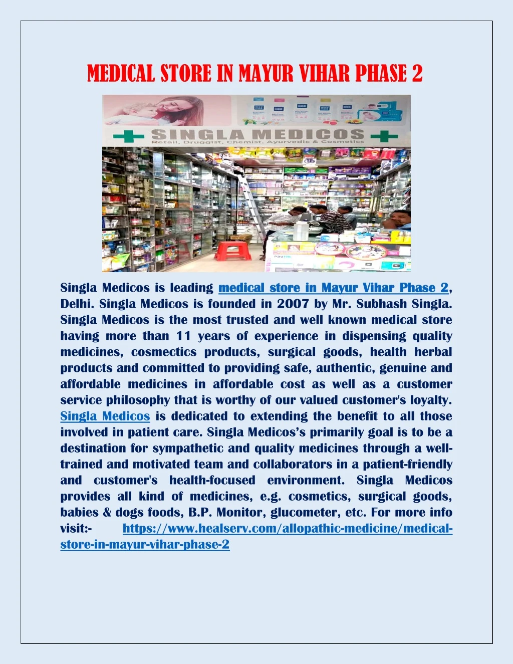 medical store in mayur vihar phase 2