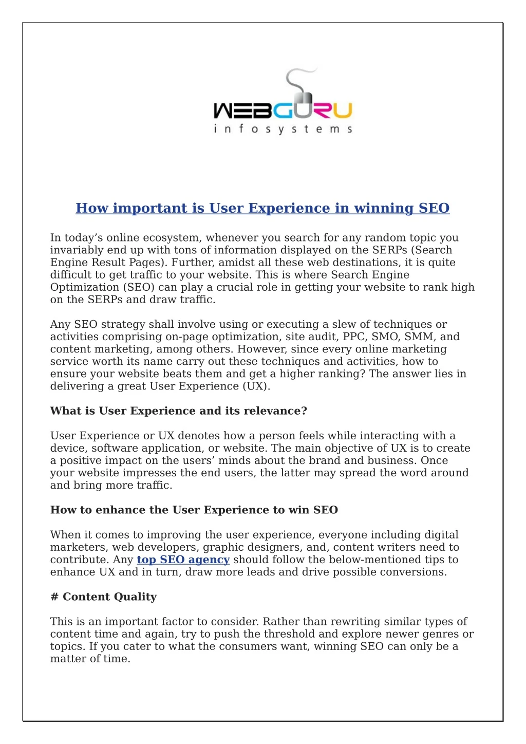 how important is user experience in winning seo