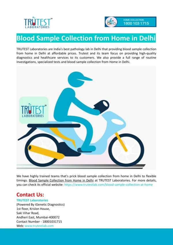 Blood Sample Collection from Home in Delhi