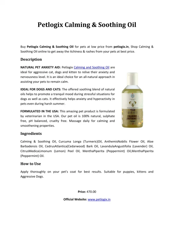 Petlogix Calming & Soothing Oil