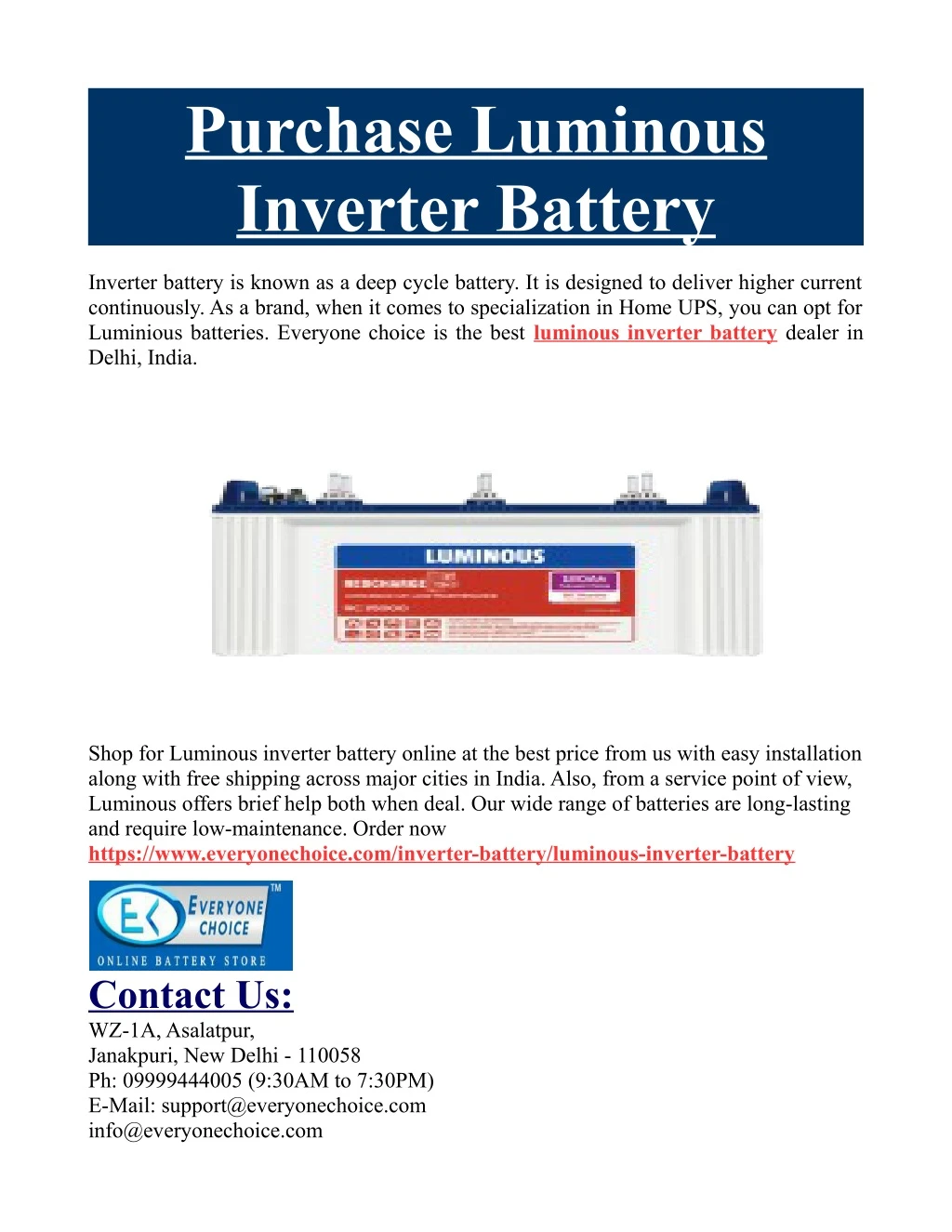 purchase luminous inverter battery