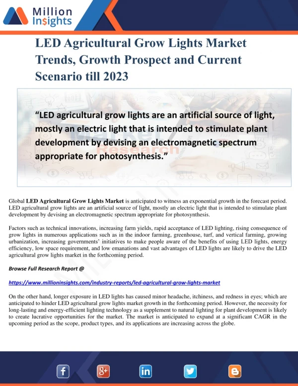 LED Agricultural Grow Lights Market Trends, Growth Prospect and Current Scenario till 2023