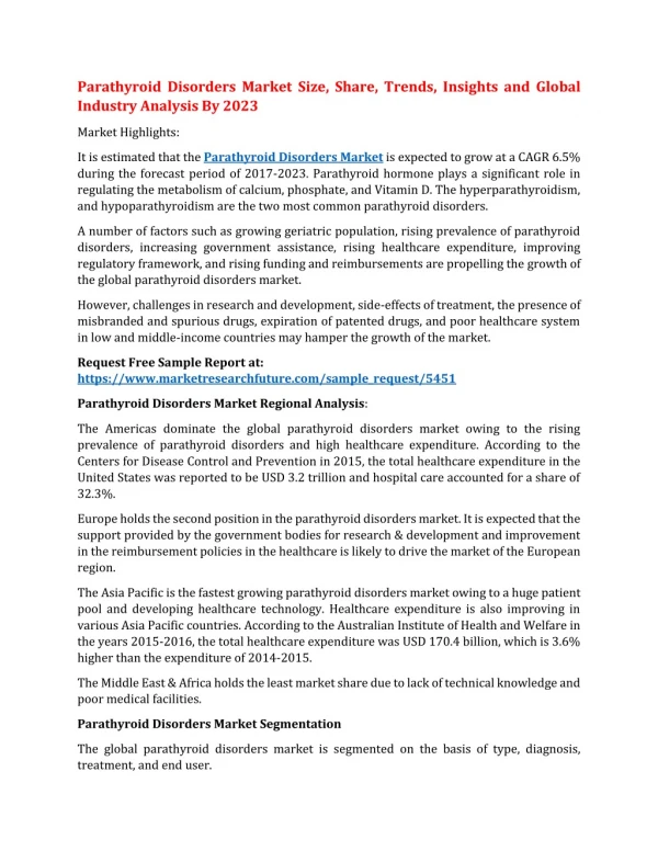 Parathyroid Disorders Market Size, Share, Trends, Insights and Global Industry Analysis By 2023