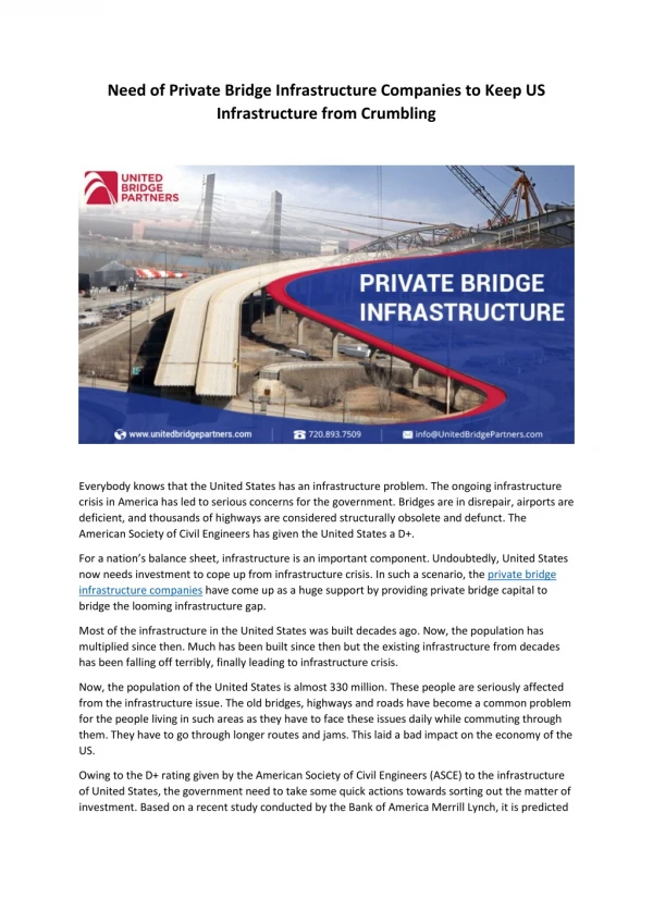 Need of Private Bridge Infrastructure Companies in the United States