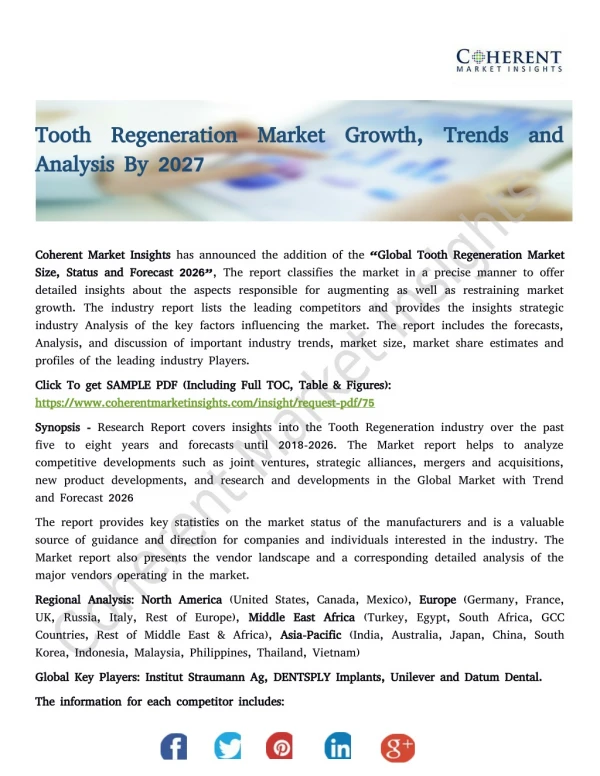 Tooth Regeneration Market Growth, Trends and Analysis By 2027