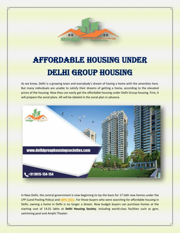 Affordable Housing Under Delhi Group Housing