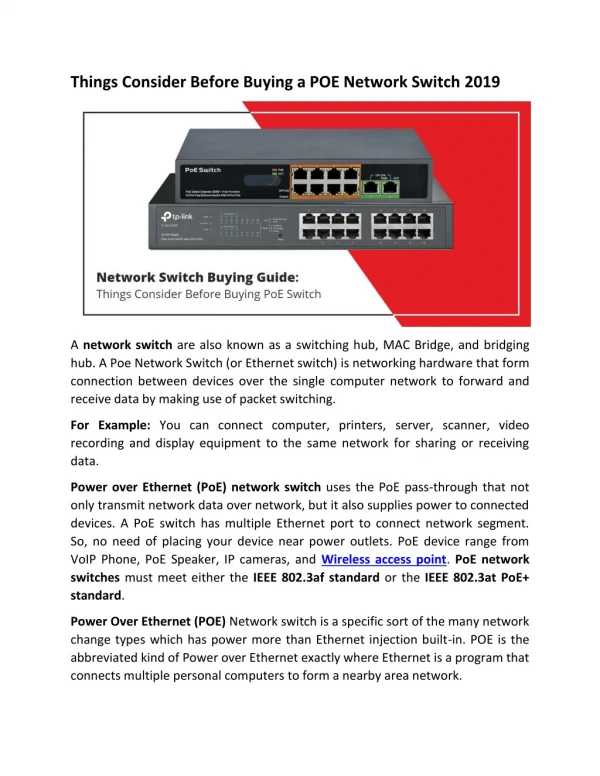 Things Consider Before Buying a POE Network Switch 2019