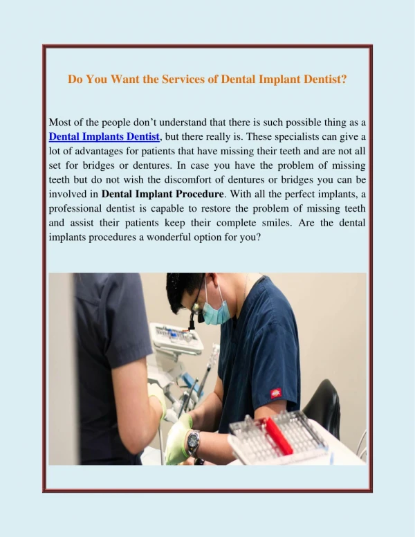 Do You Want the Services of Dental Implant Dentist?