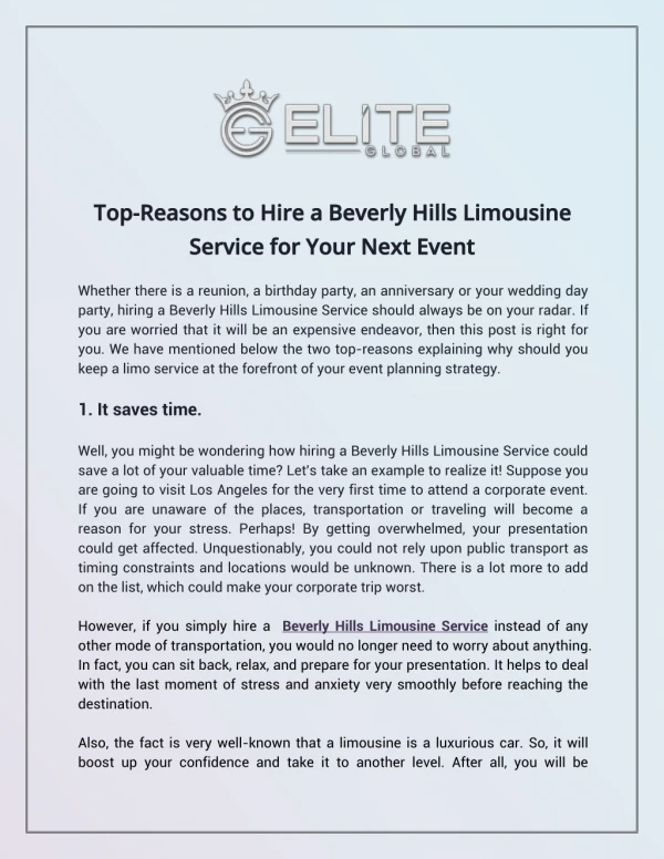 Top-Reasons to Hire a Beverly Hills Limousine Service for Your Next Event