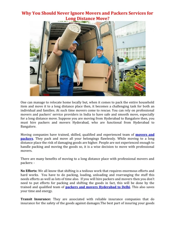 Why You Should Never Ignore Movers and Packers Services for Long Distance Move?