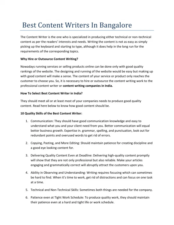 Content Writing Company in Bangalore