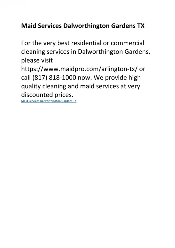 maid services dalworthington gardens