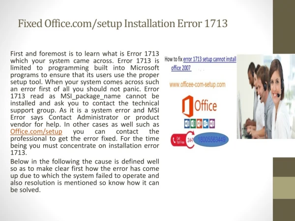 Fixed www.Office.com/setup Installation Error 1713