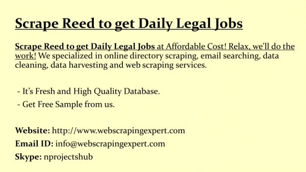 Scrape Reed to get Daily Legal Jobs