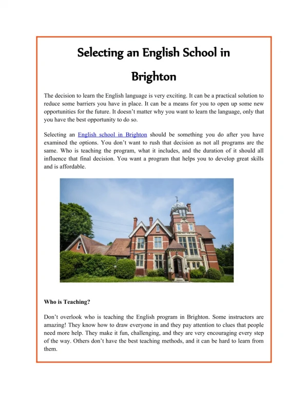 Selecting an English School in Brighton