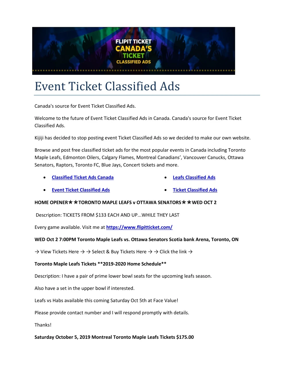 event ticket classified ads
