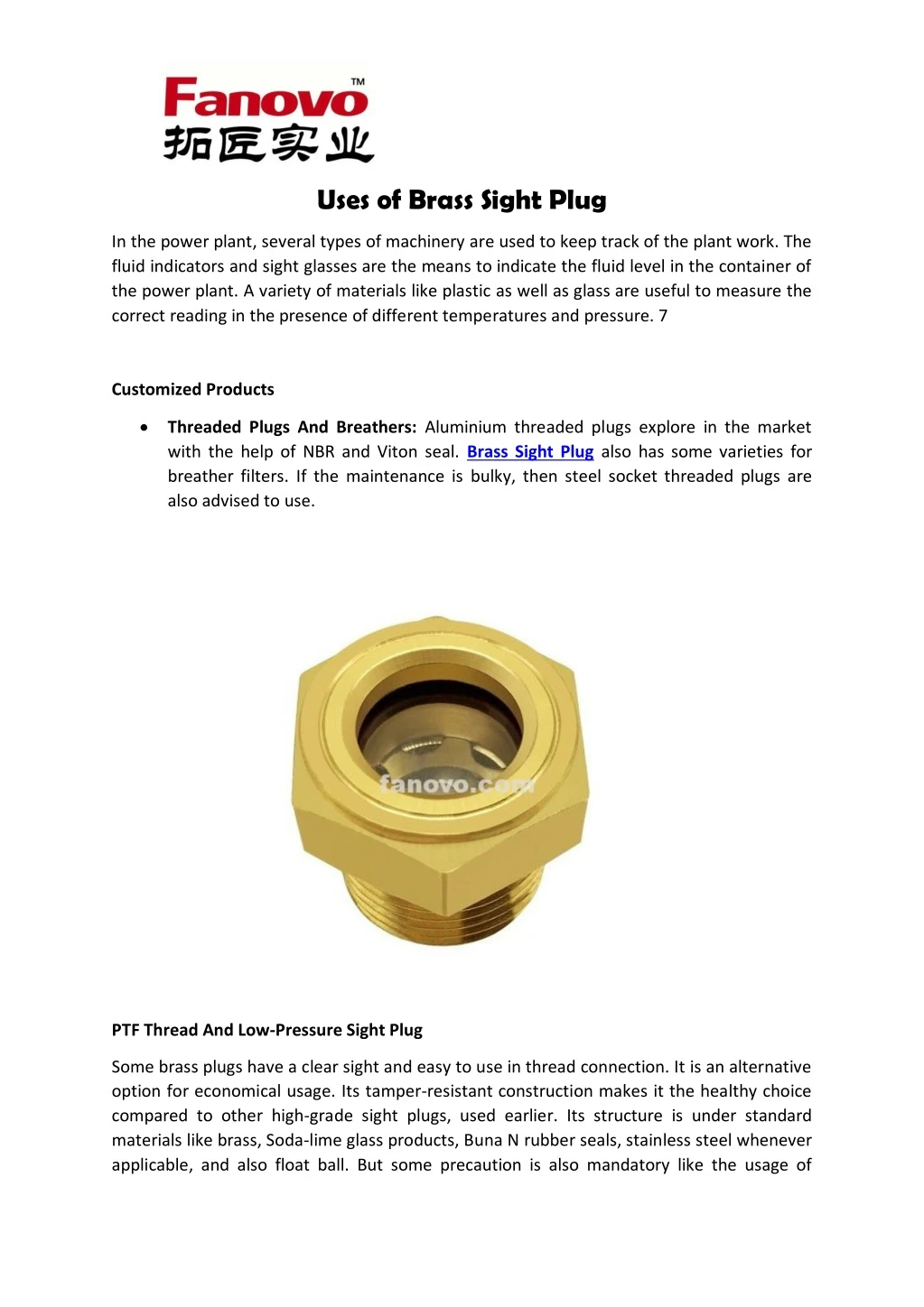 uses of brass sight plug