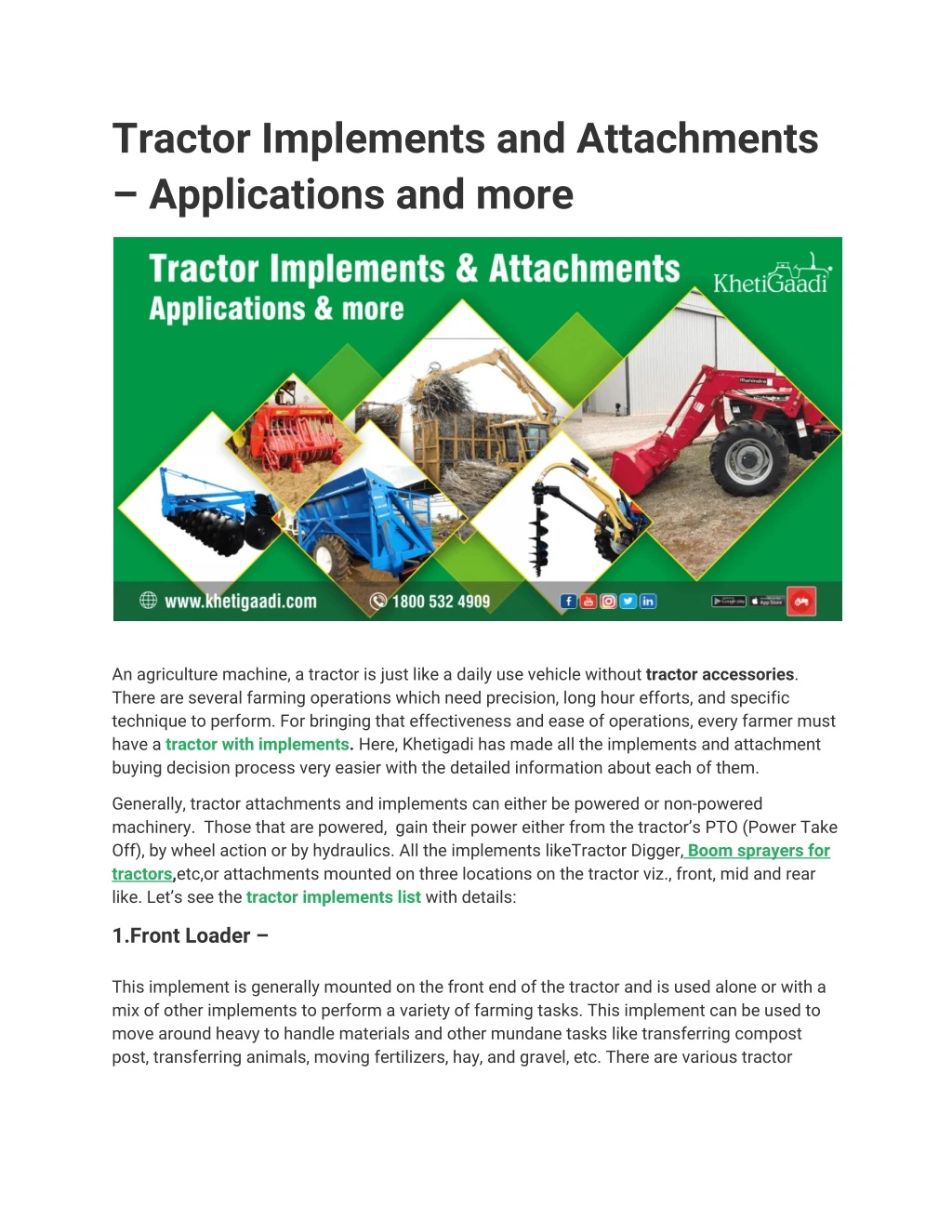tractor implements and attachments applications