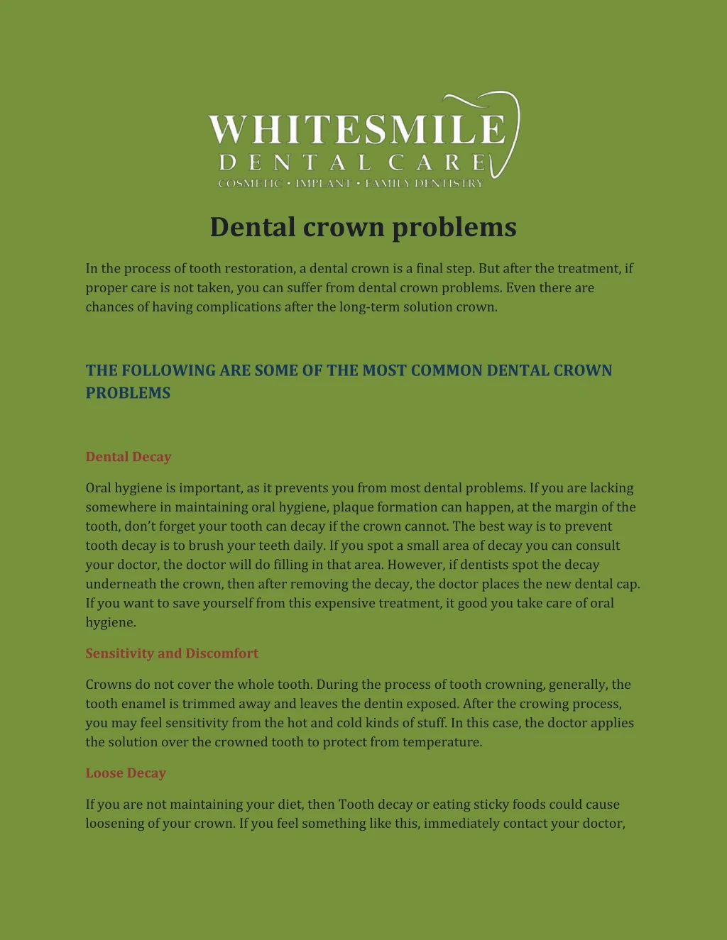 dental crown problems
