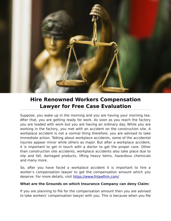 Hire Renowned Workers Compensation Lawyer for Free Case Evaluation