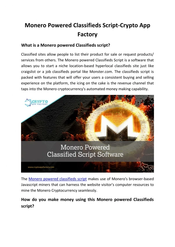 Monero powered Classifieds script-Crypto App Factory