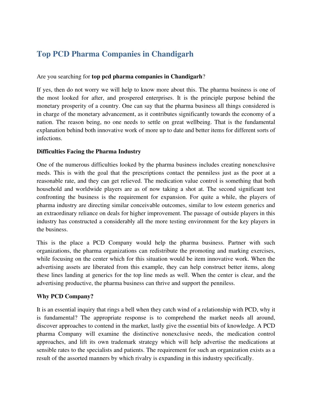 top pcd pharma companies in chandigarh
