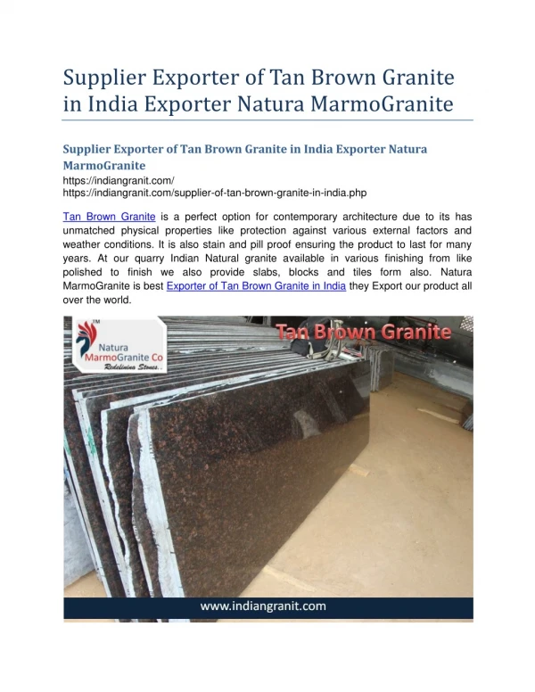 Supplier Exporter of Tan Brown Granite in India Exporter Natura MarmoGranite