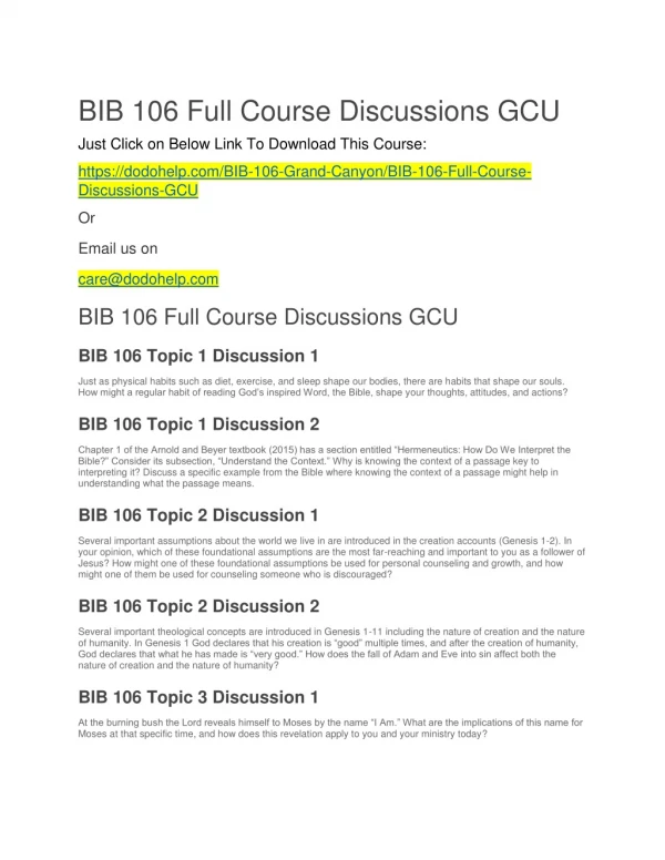 BIB 106 Full Course Discussions GCU
