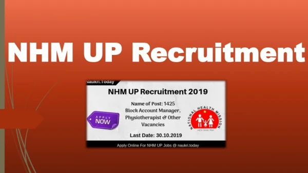 NHM UP Recruitment 2019 |for 1425 Block Account Manage & Other Posts