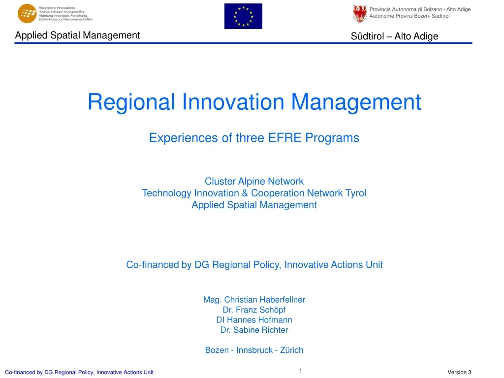 regional innovation management experiences