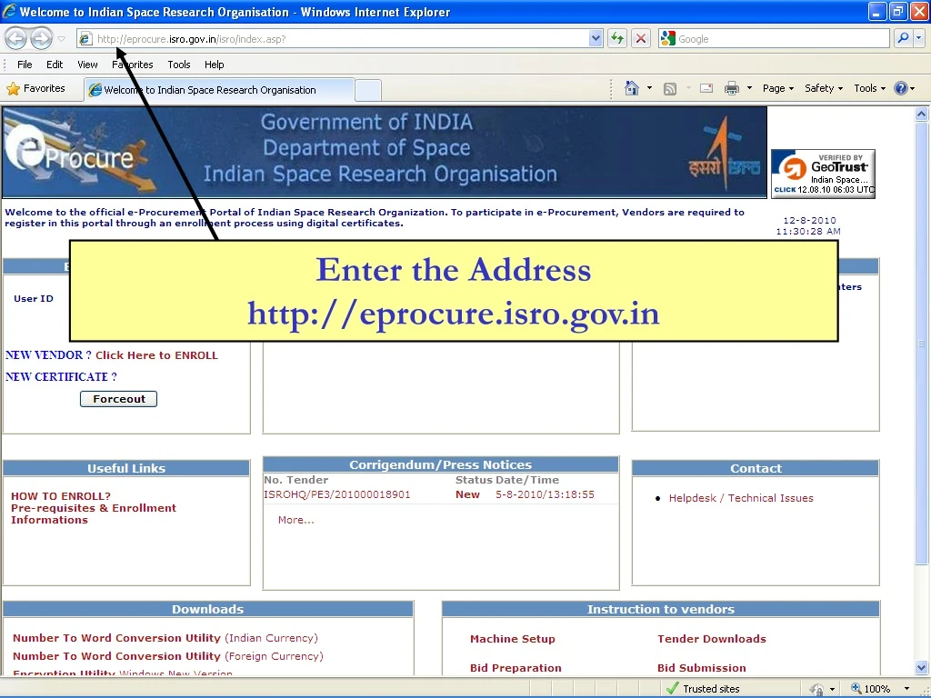 enter the address http eprocure isro gov in