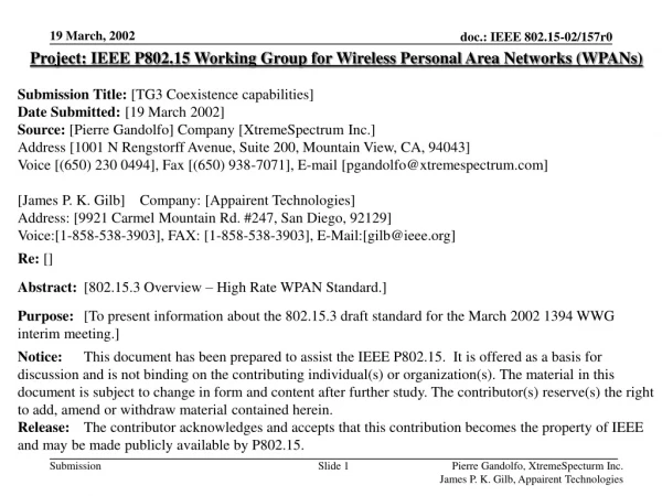 Project: IEEE P802.15 Working Group for Wireless Personal Area Networks (WPANs)