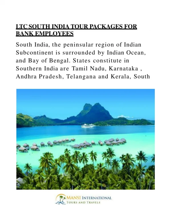 LTC SOUTH INDIA TOUR PACKAGES FOR BANK EMPLOYEES