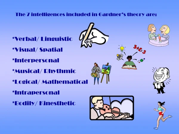 The 7 intelligences included in Gardner’s theory are: