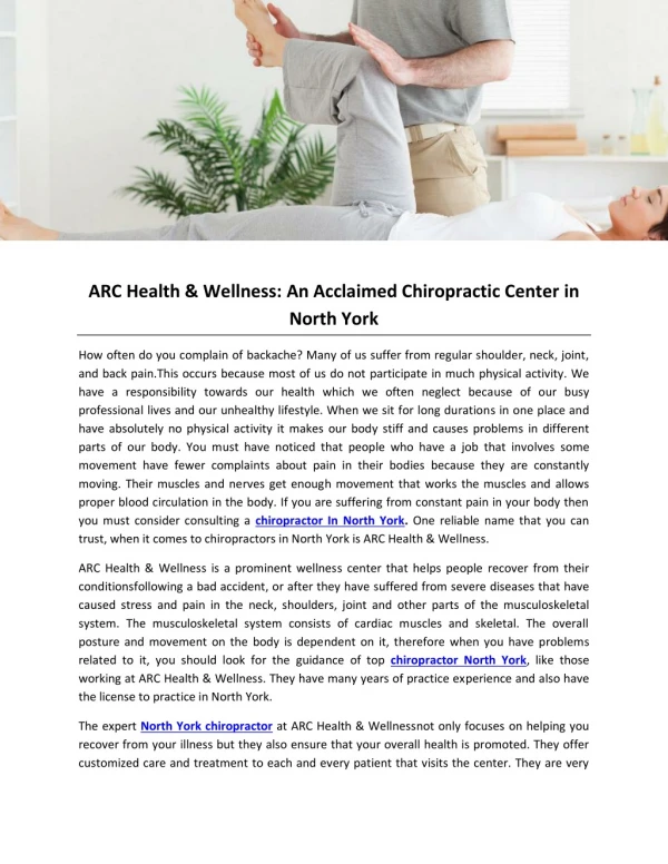 ARC Health & Wellness: An Acclaimed Chiropractic Center in North York
