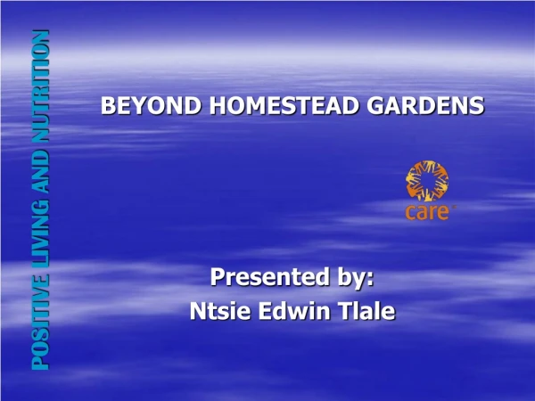 BEYOND HOMESTEAD GARDENS Presented by: Ntsie Edwin Tlale