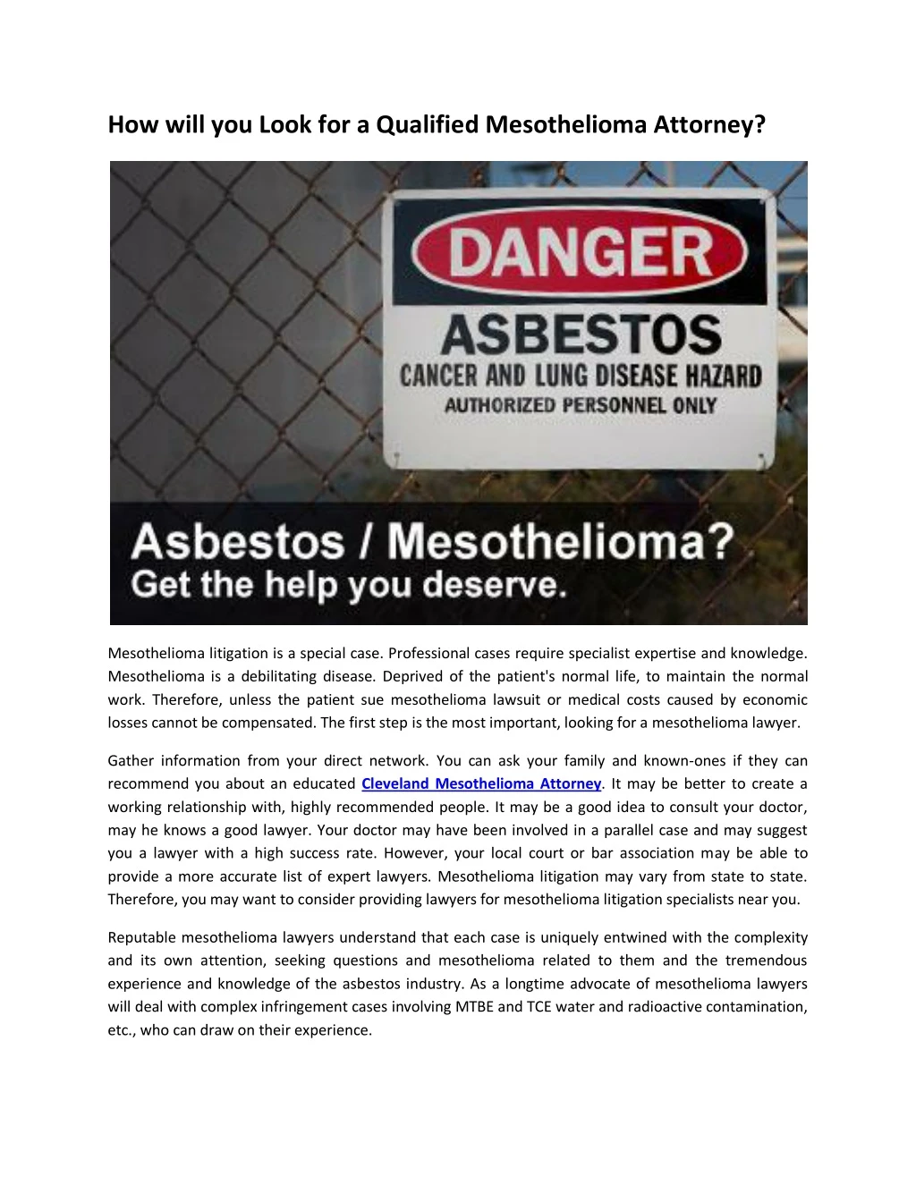 how will you look for a qualified mesothelioma