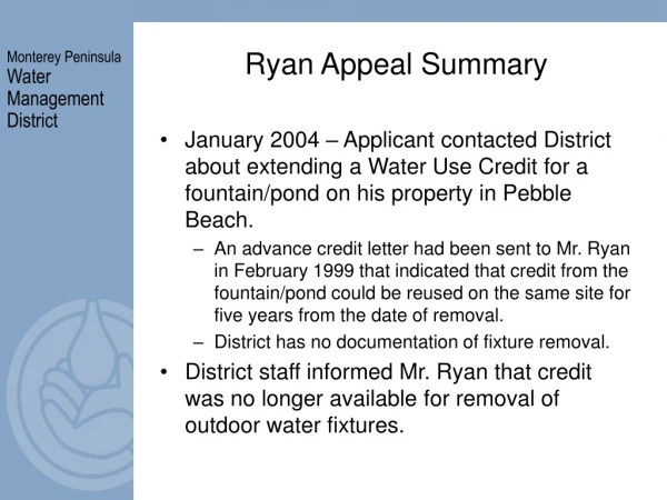 Ryan Appeal Summary
