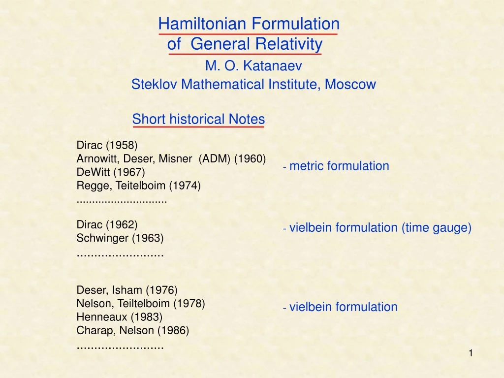 m o katanaev steklov mathematical institute moscow