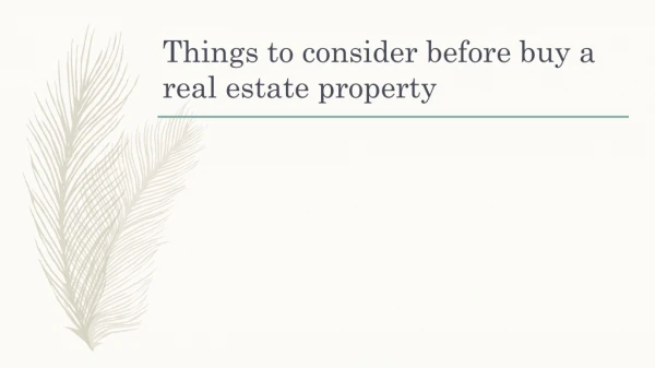 Things to consider before buy a real estate property