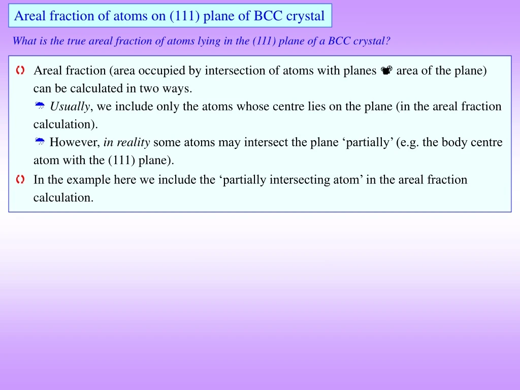 areal fraction of atoms on 111 plane