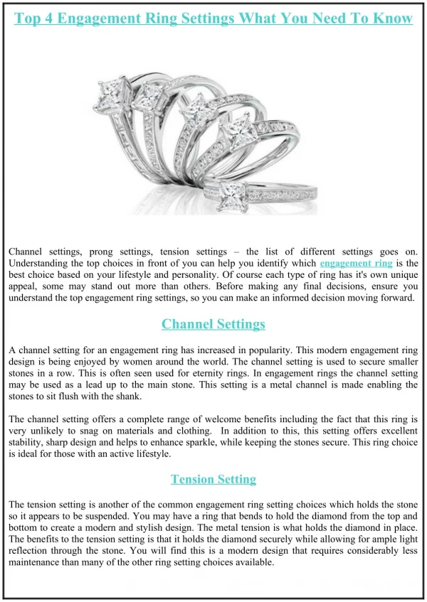 Top 4 Engagement Ring Setting What You Need to Know