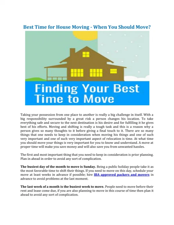 Best Time for House Moving - When You Should Move?