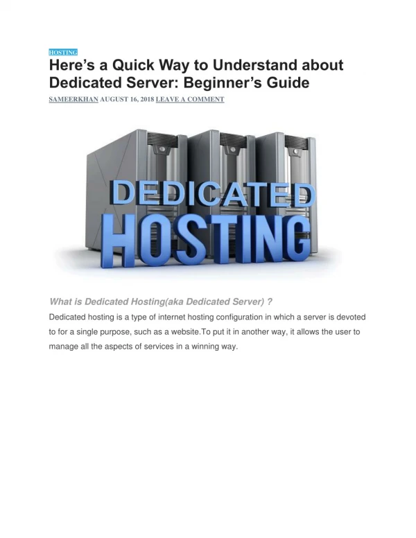 Here’s a Quick Way to Understand about Dedicated Server: Beginner’s Guide