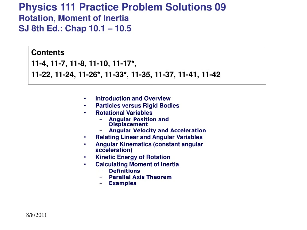 physics 111 practice problem solutions 09 rotation moment of inertia sj 8th ed chap 10 1 10 5