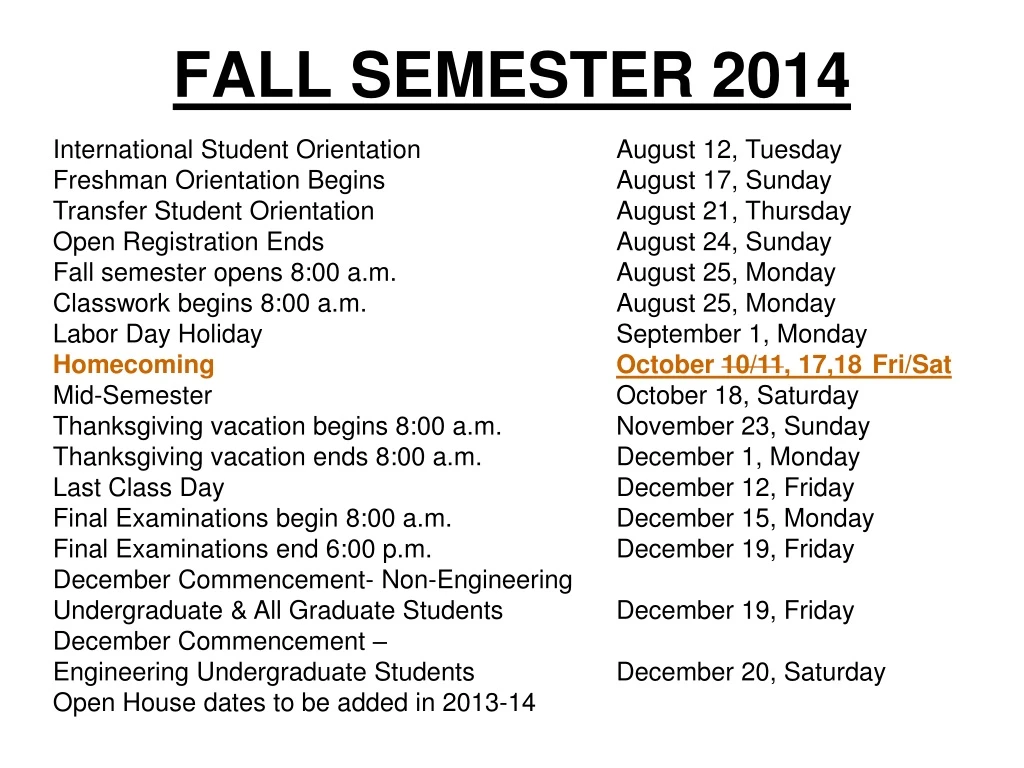 fall semester 2014