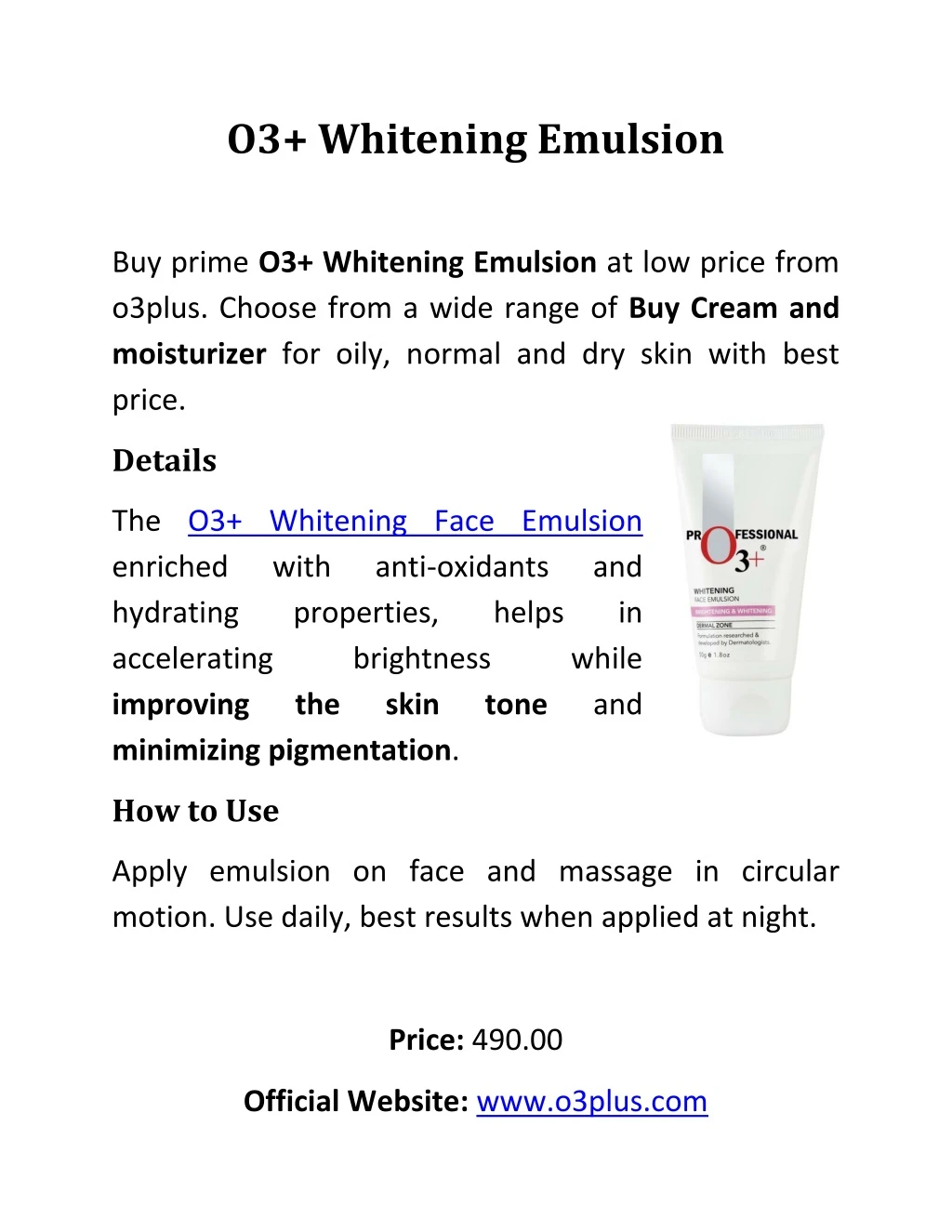 o3 whitening emulsion